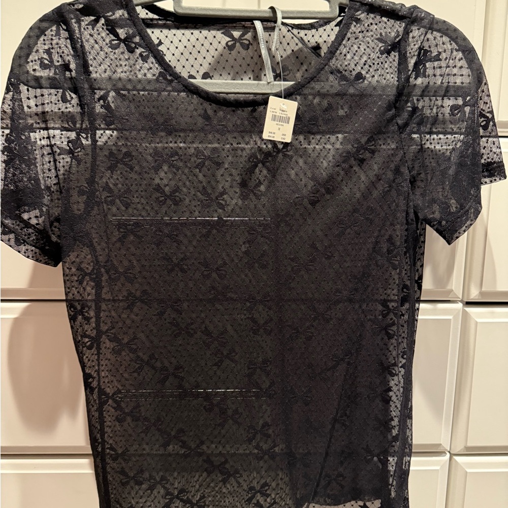 Anthropologie Black Sheer Lace Blouse Medium NWT